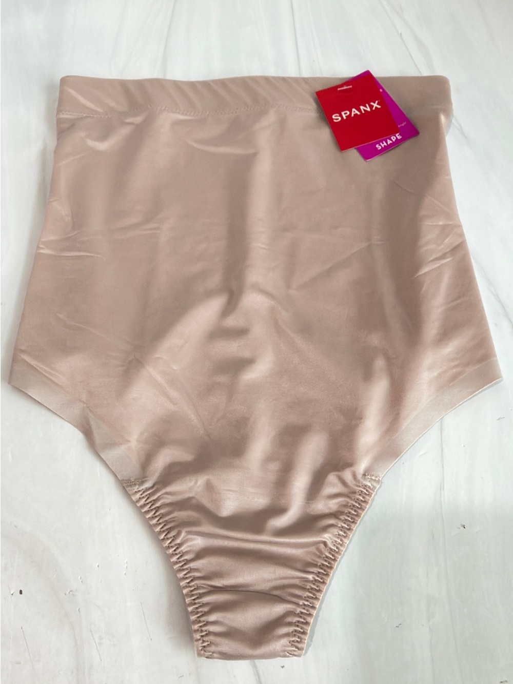 SPANX HIGH WAIST THONG SHAPER PANTIES UNDERWEAR CHAMPAGNE BEIGE SIZE MEDIUM